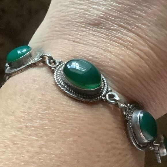 STERLING SILVER 925 GREEN ONYX WOMAN BRACELET​​